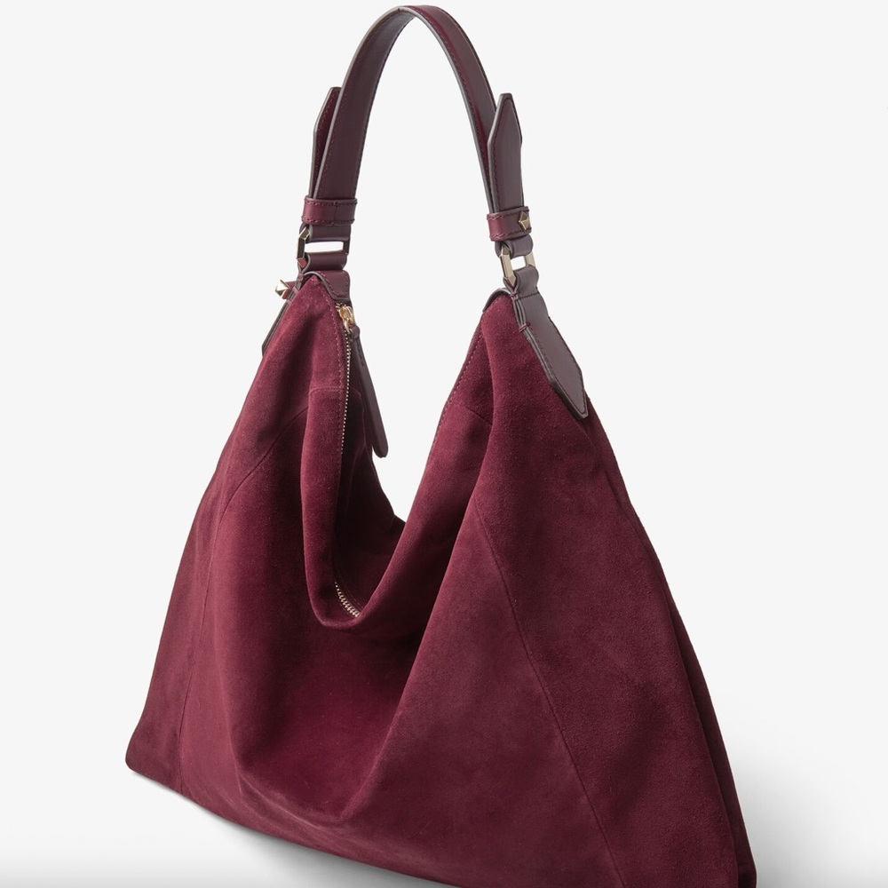 Jimmy Choo Ana Hobo Burgundy Suede Hobo Bag - Picture 3 of 14